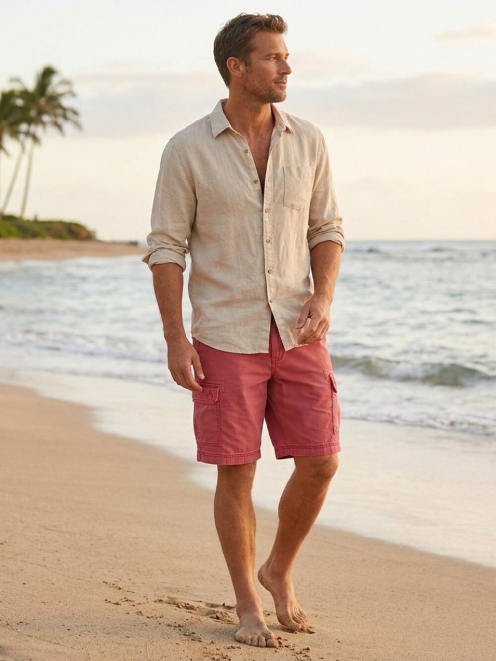 ST JOHN'S BAY Men's 42 Utility Cargo Shorts Red Gorpcore Comfort Stretch Preppy